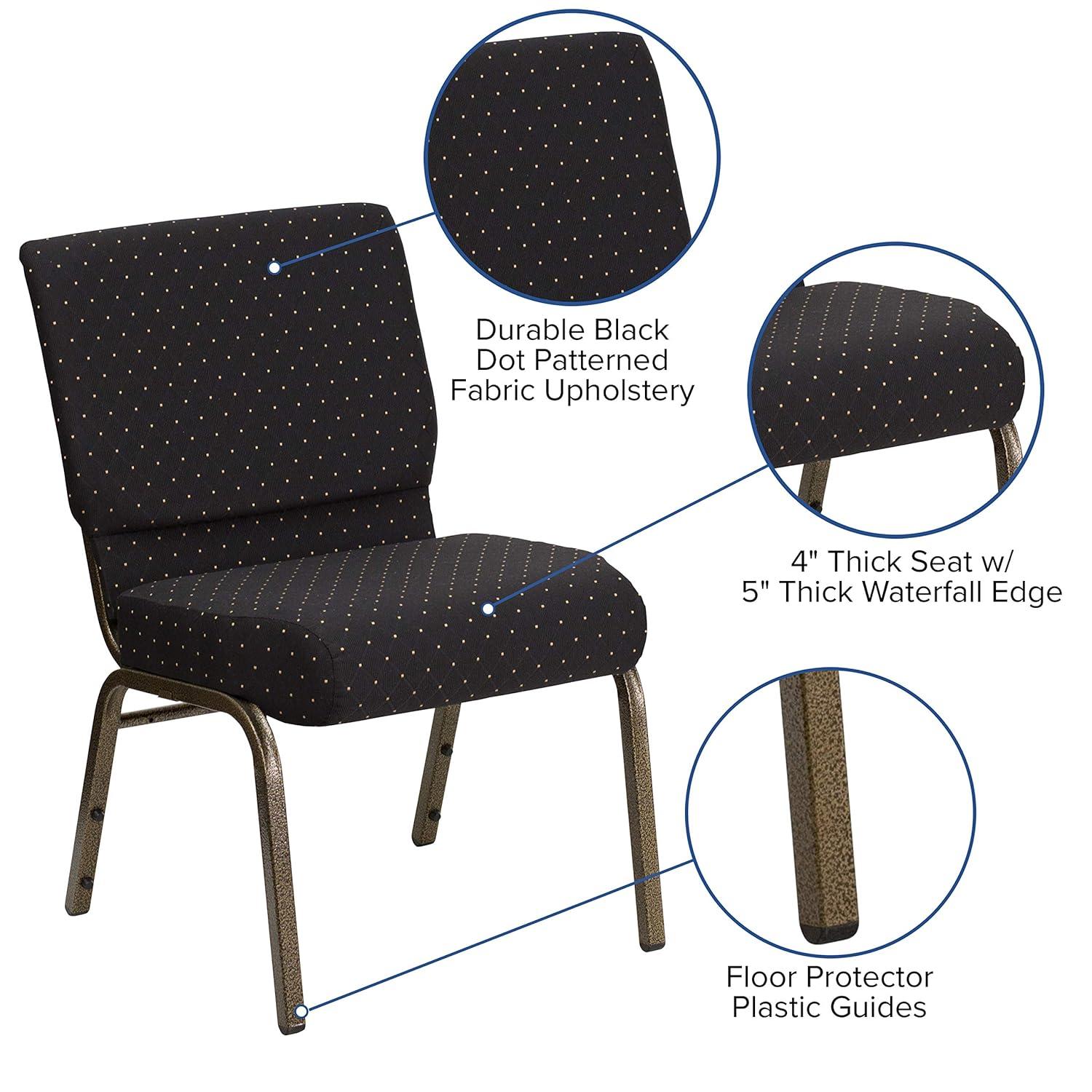 Flash Furniture HERCULES Series Fabric Church Stacking Chair Black Dot Patterned/Gold Vein Frame 4