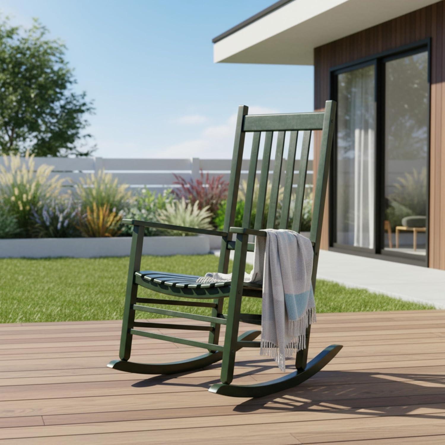 Shine Company Traditional Hardwood Indoor/Outdoor Patio Porch Rocker in Green