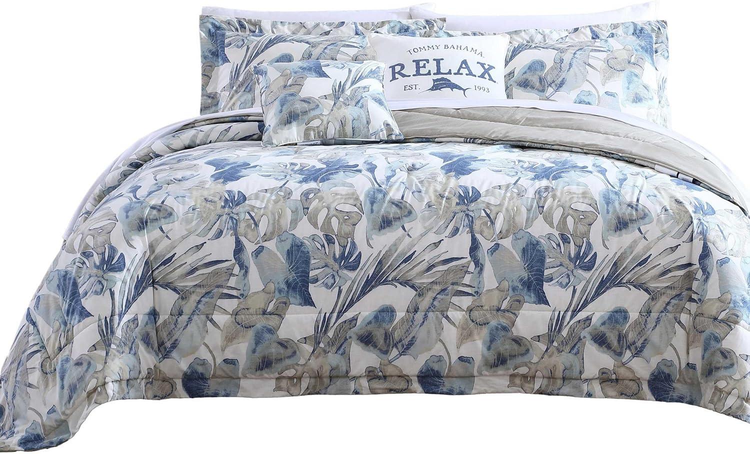 Tommy Bahama Raw Coast Blue Cotton Reversible Duvet Cover Set