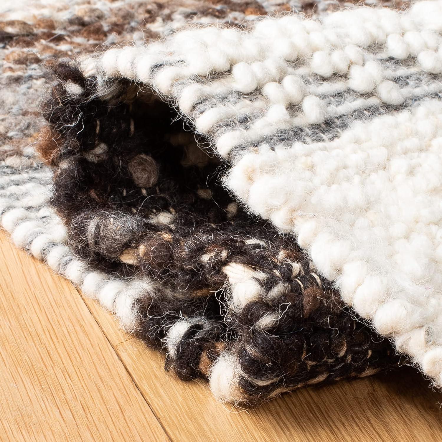 Ivory and Brown Hand-Tufted Wool 9' x 12' Rug