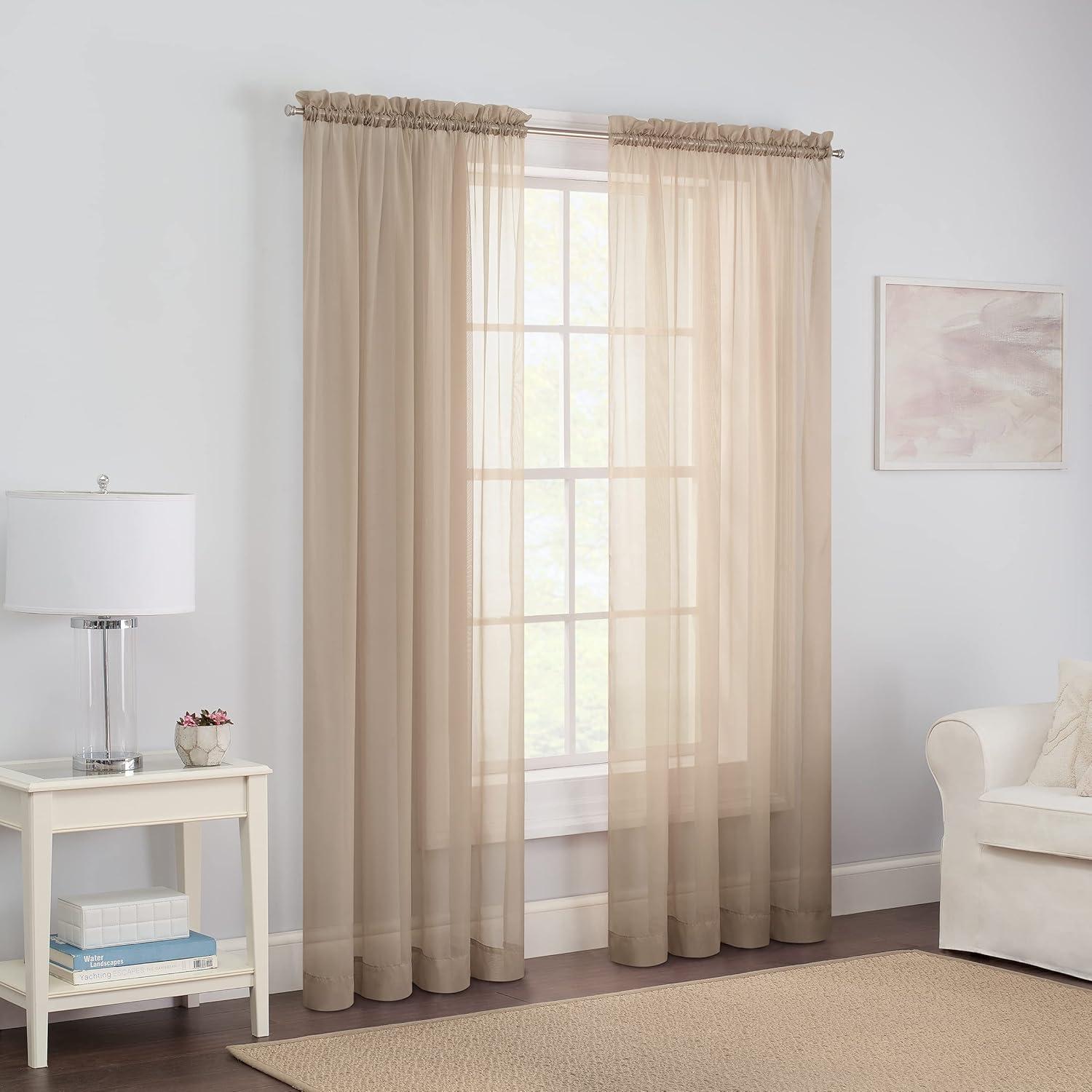 Taupe Sheer Rod Pocket Cotton Polyester Window Panels