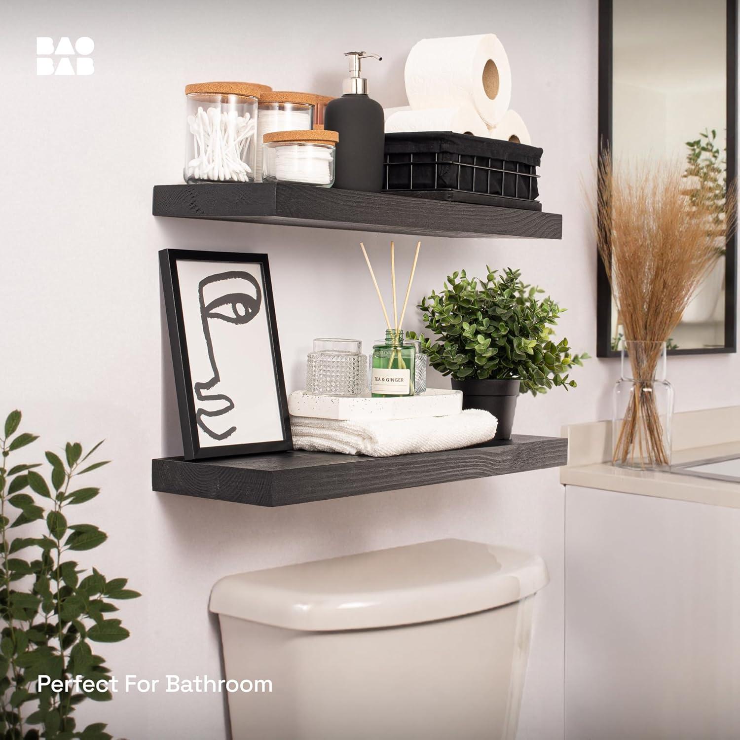 Baobab Workshop Solid Wood Floating Shelves, Wooden Shelves for Wall (Set of 2)