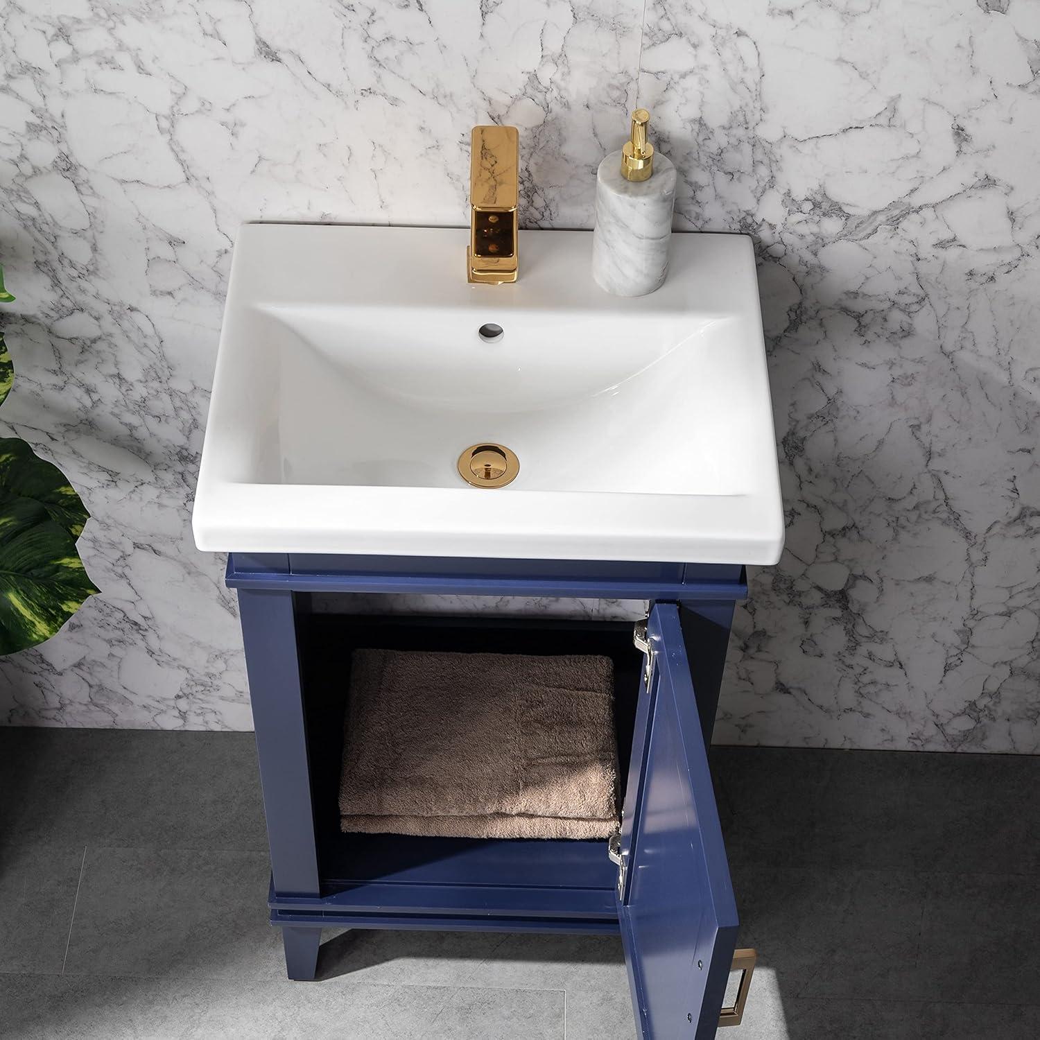 Avery 20" Blue Wood Single Bathroom Vanity with Porcelain Top