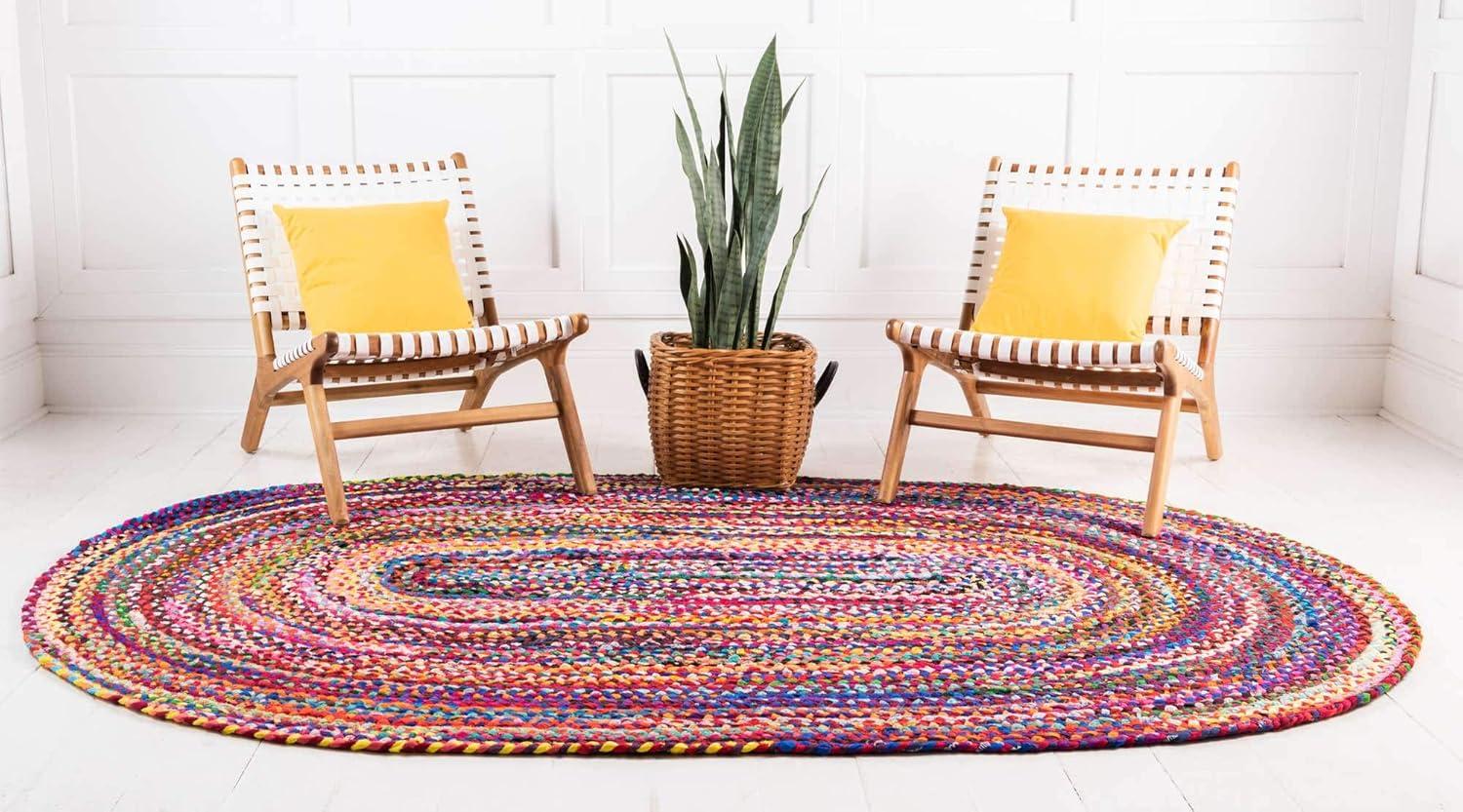 Unique Loom Braided Chindi Collection Area Rug - Layer (3' 3" x 5' 1" Oval Multi/Blue)