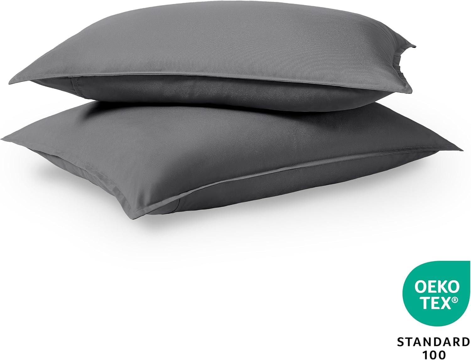 Solid Grey Microfiber Standard Pillow Sham Set by Bare Home