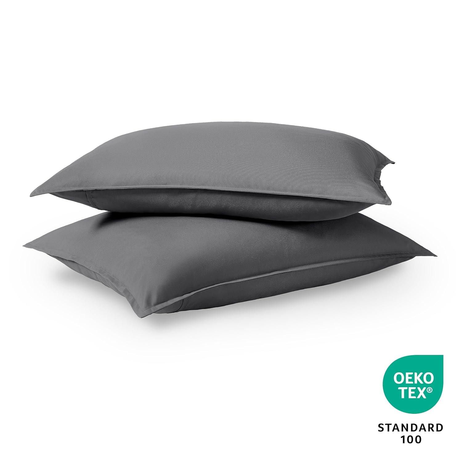 Solid Grey Microfiber Standard Pillow Sham Set by Bare Home