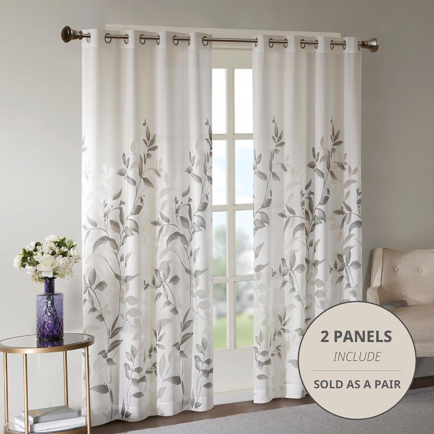 Madison Park Cecily Grey Burnout Printed Curtain Panel Pair 50x84" (Set of 2)