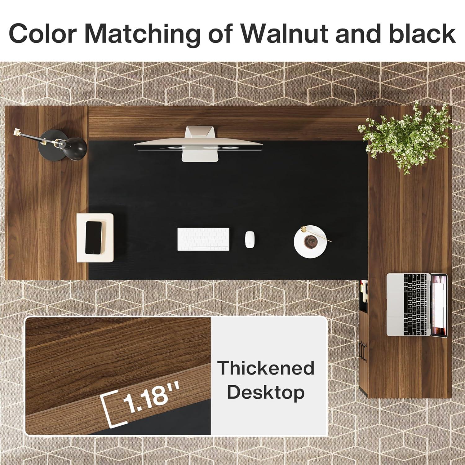 Tribesigns Modern 78" L-Shaped Executive Desk with Drawers and Lateral File Cabinet, Brown