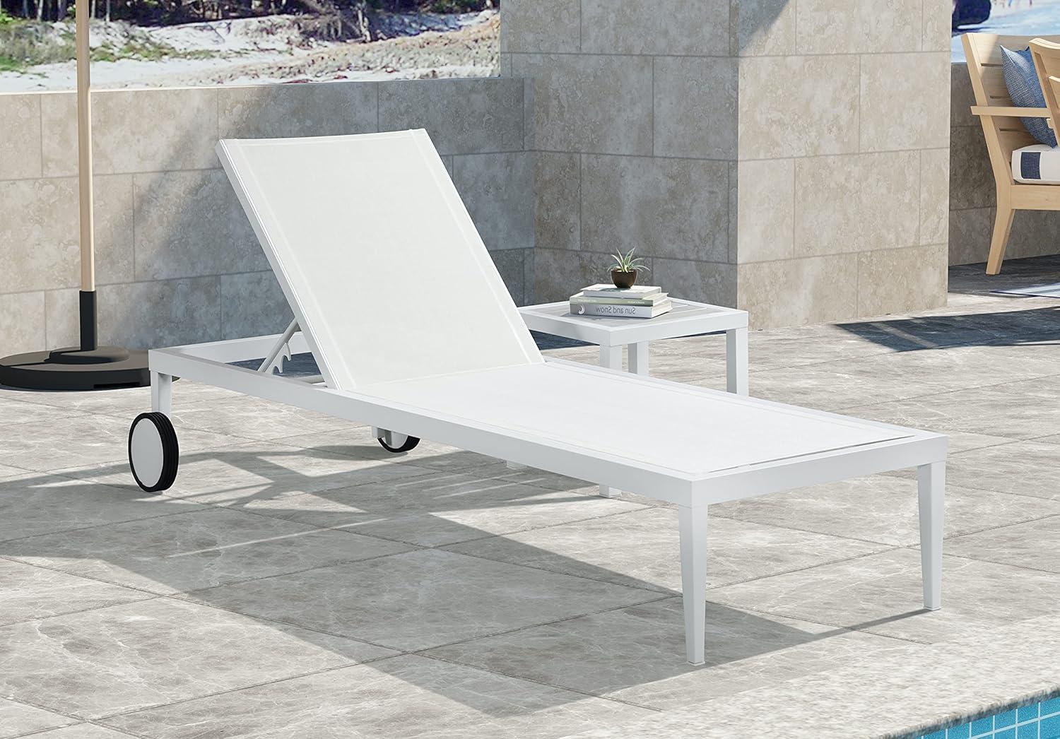 Nizuc Contemporary White Aluminum Mesh Outdoor Chaise Lounge