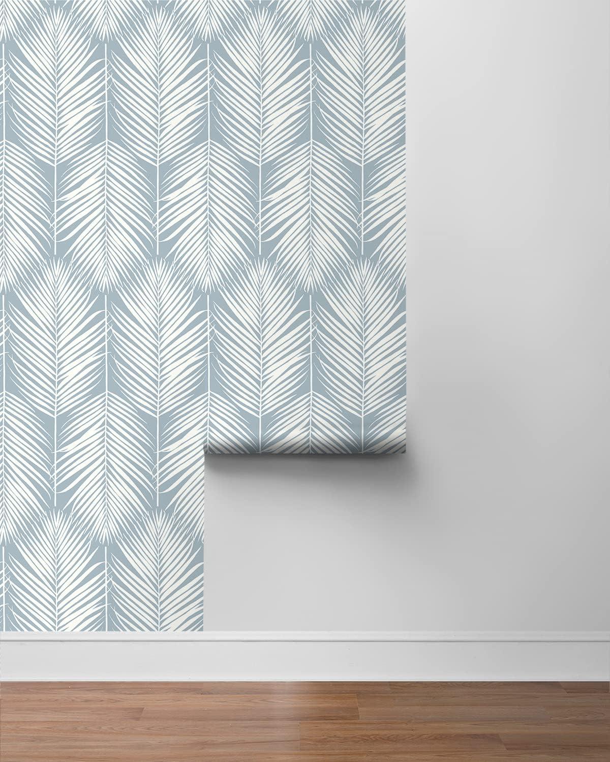 Seabrook Designs Light Blue Palm Silhouette Prepasted Wallpaper
