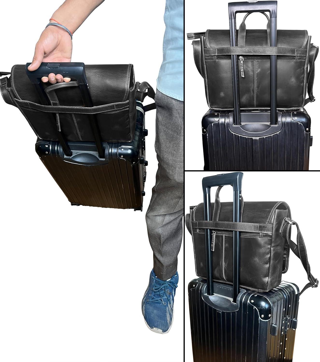 Leather Laptop Bag for Men 16" Messenger Shoulder Computer Satchel Business Office Crossbody Work Bag by Rustic Town, Mulberry