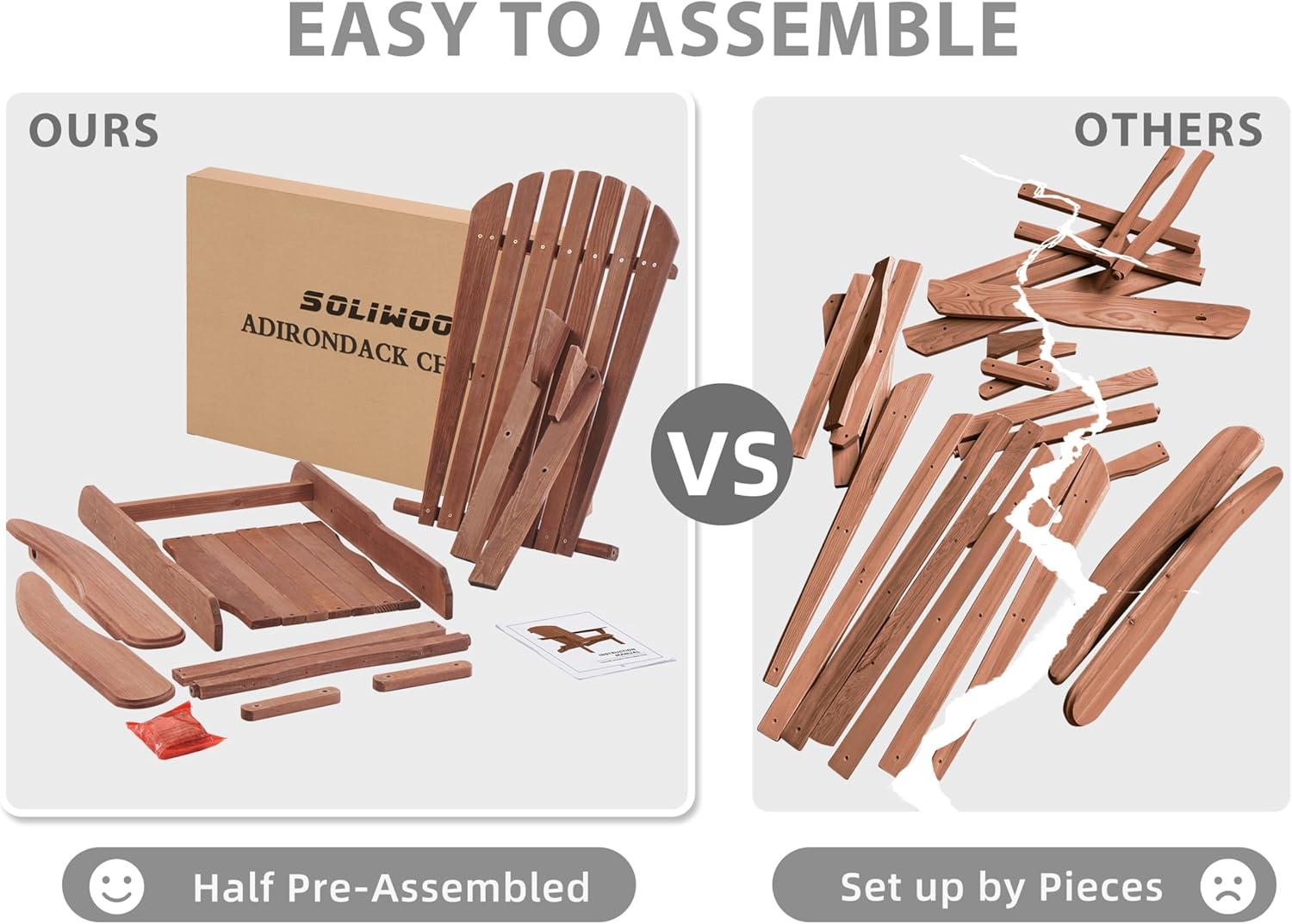 Wooden Folding Adirondack Chair, Half Pre-Assembled Wood Patio Lounge Chair for Outdoor Garden Backyard Porch Pool Deck Firepit