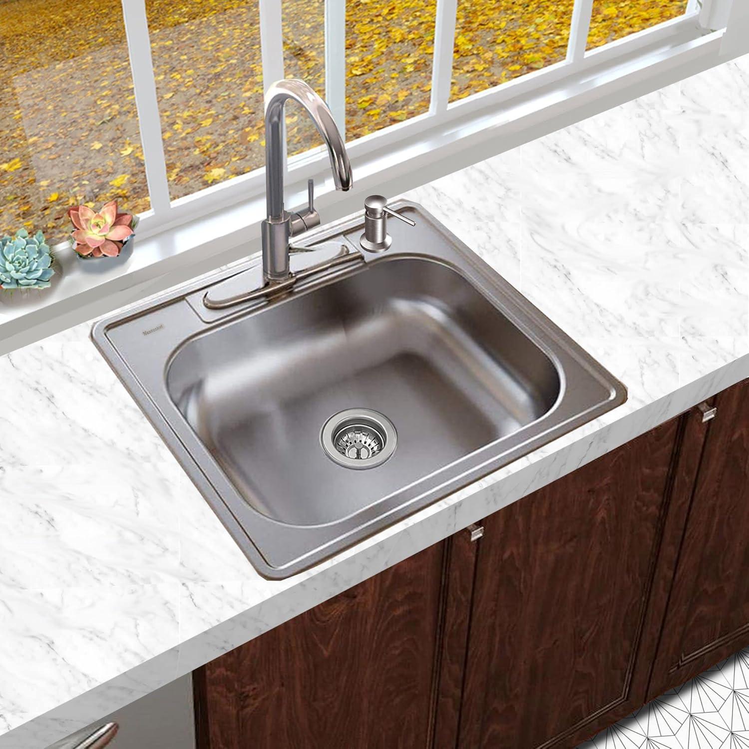 25-Inch Satin Stainless Steel Single Bowl Drop-In Kitchen Sink