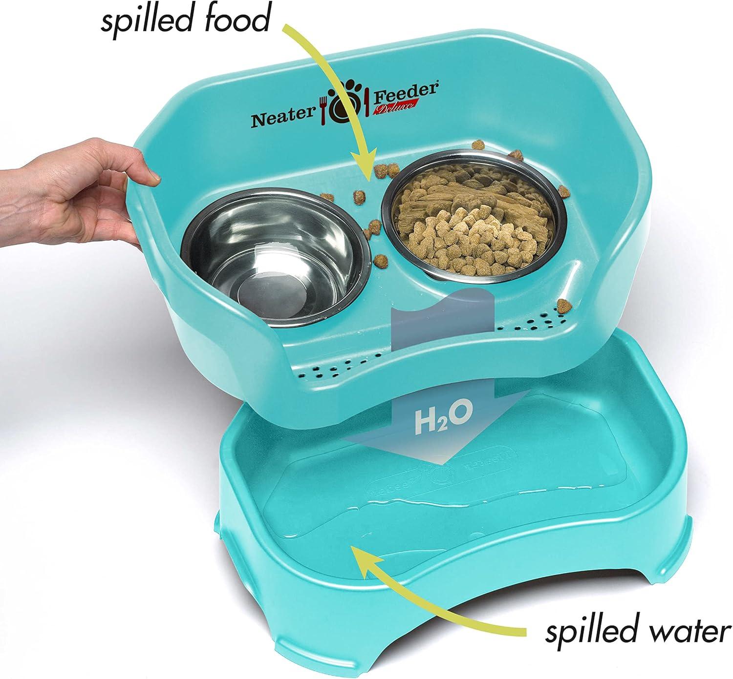 Neater Pets Neater Feeder Deluxe With Leg Extensions Mess-Proof Elevated Food & Water Bowls for Small Dogs, Aquamarine