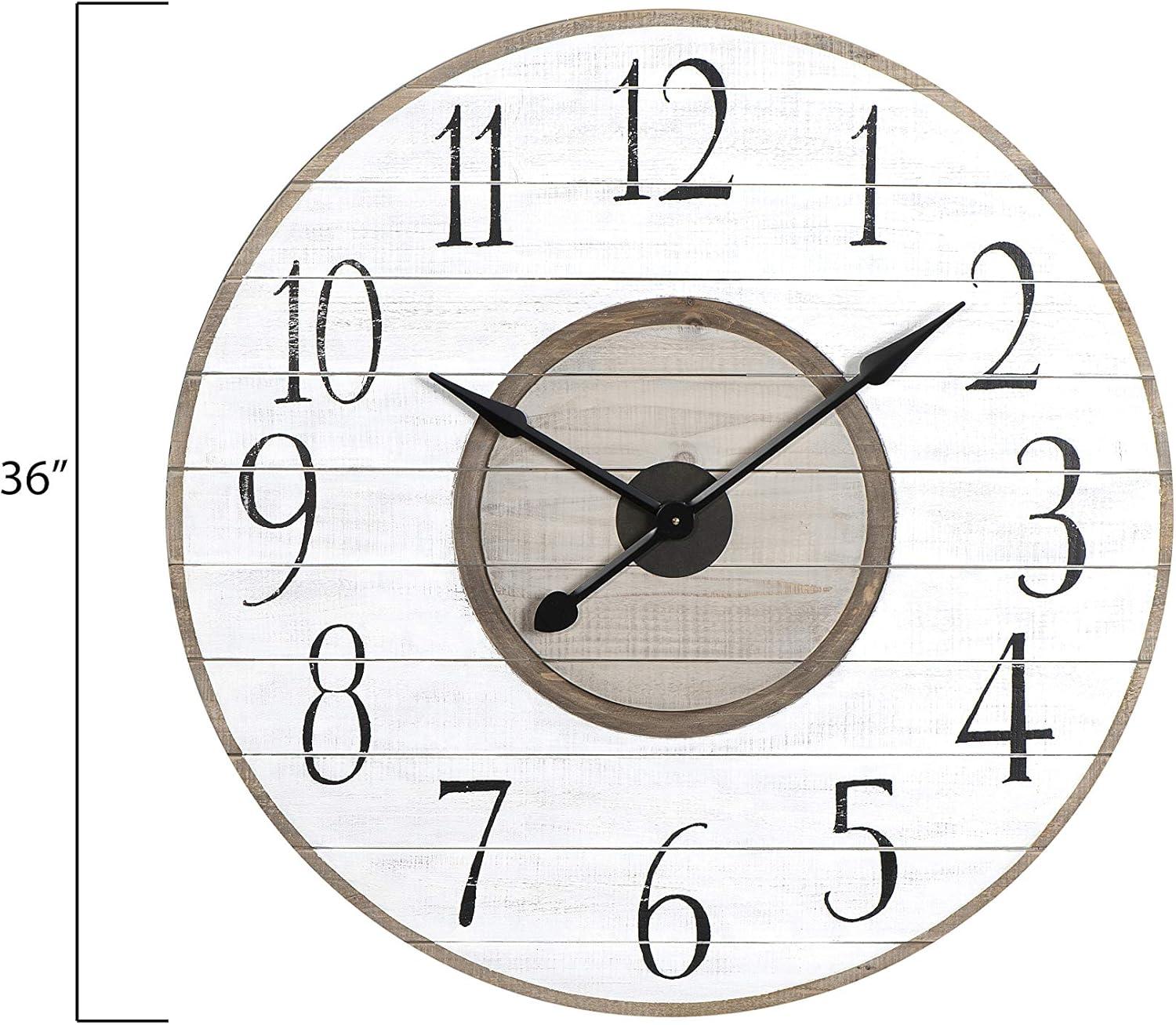 36" Round Distressed Wood Slat Clock White - Storied Home: Modern Analog, Indoor Use