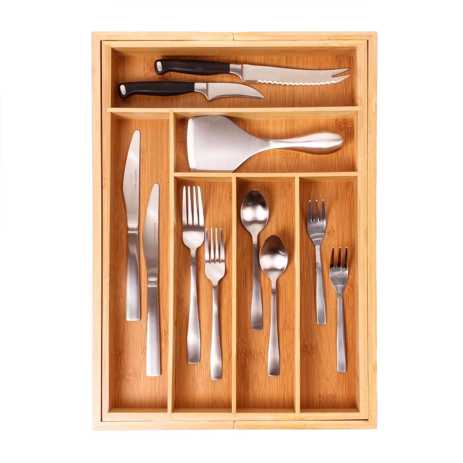 Expandable Bamboo 8-Slot Flatware Organizer