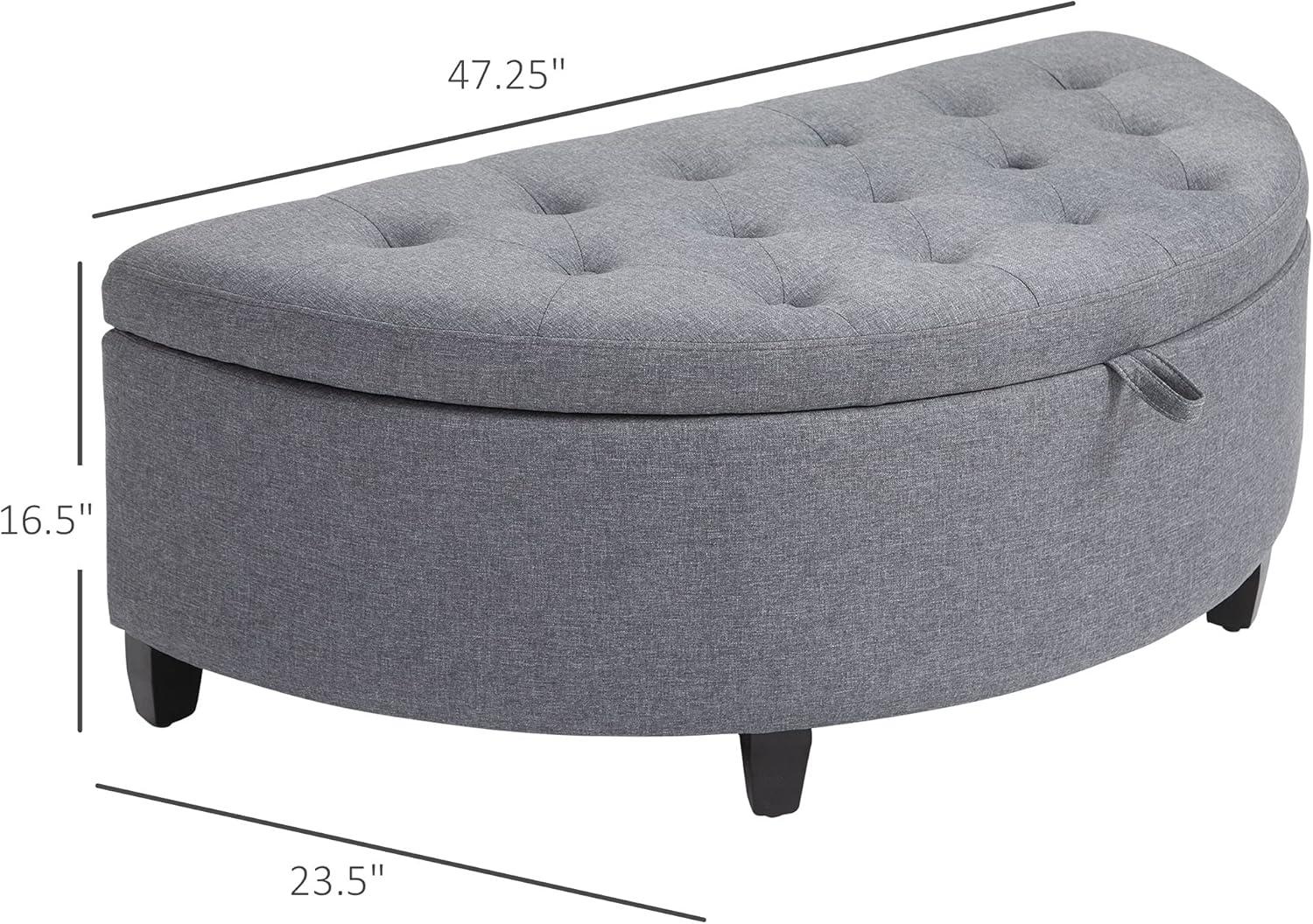 HOMCOM Half Moon Modern Luxurious Polyester Fabric Storage Ottoman Bench with Legs Lift Lid Thick Sponge Pad for Living Room, Entryway, Bedroom