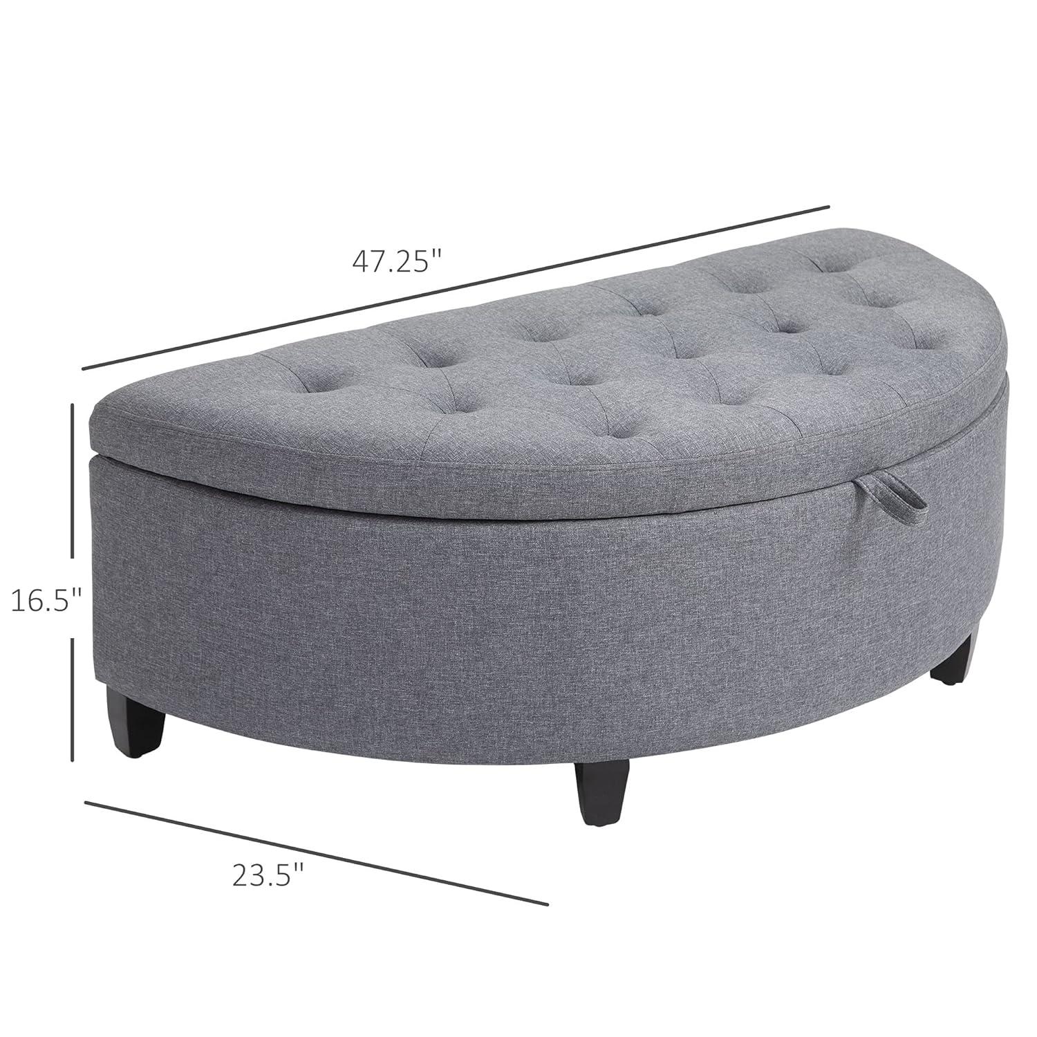 HOMCOM Half Moon Modern Luxurious Polyester Fabric Storage Ottoman Bench with Legs Lift Lid Thick Sponge Pad for Living Room, Entryway, Bedroom