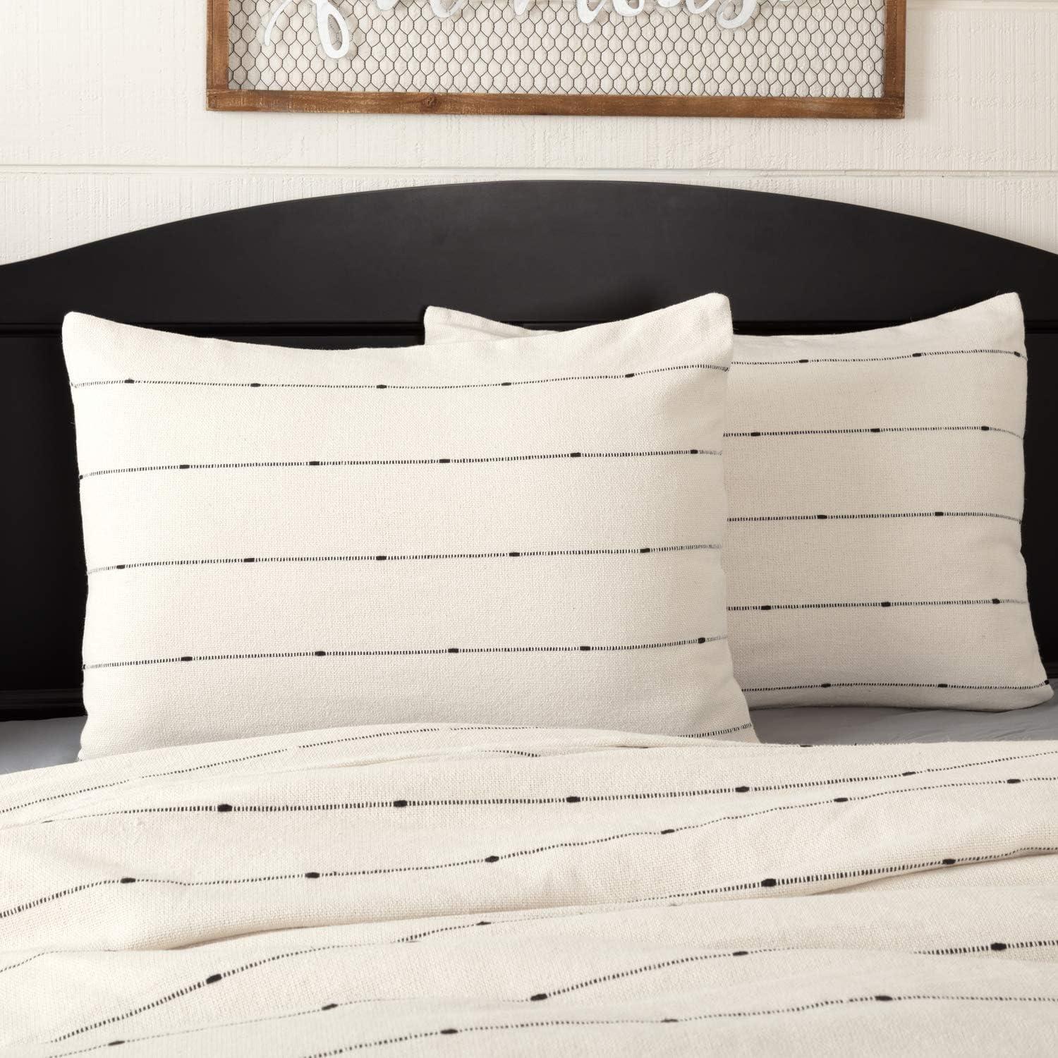 Piper Classics Farmcloth Stripe Standard Pillow Sham, 21" x 27", Natural Cream Woven w/ Black, Cotton