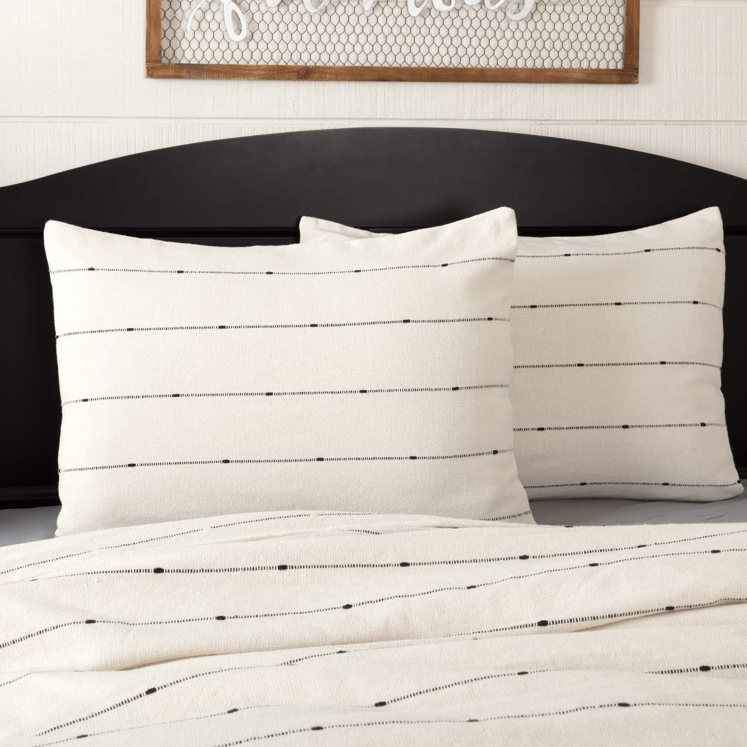 Piper Classics Farmcloth Stripe Standard Pillow Sham, 21" x 27", Natural Cream Woven w/ Black, Cotton