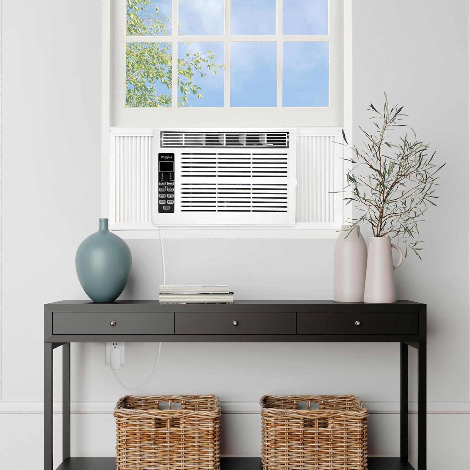 Whirlpool 6000 BTU 115V Window Mounted Air Conditioner and Dehumidifier: 3 Speeds, 8-Way Air Control, 200-500 sq. ft.