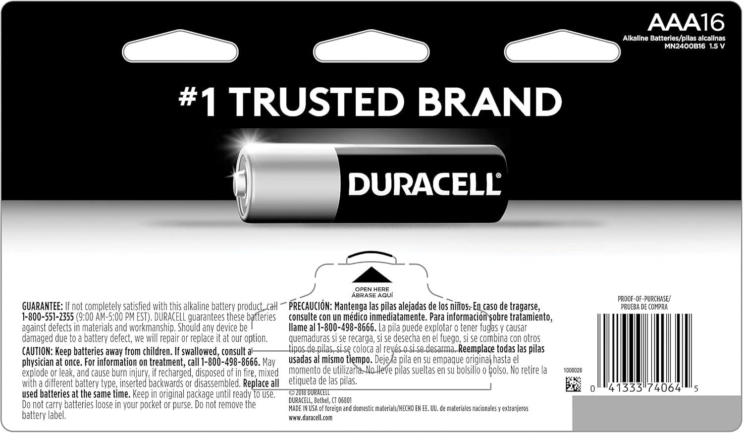 Duracell Coppertop AAA Battery with POWER BOOST™, 16 Pack Long-Lasting Batteries
