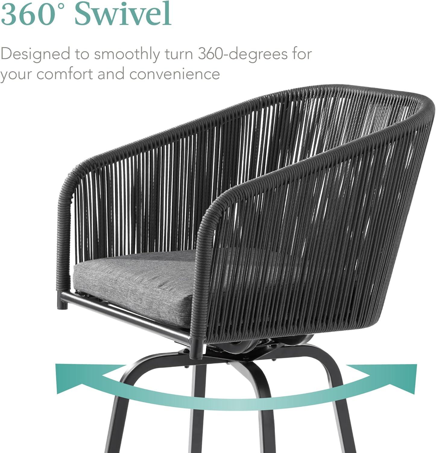 Best Choice Products Set of 2 Woven Wicker Swivel Barstools, Patio Bar Height Chairs w/ 360 Rotation - Black/Gray