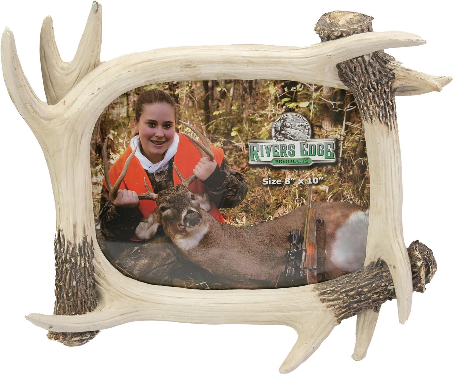 Rivers Edge Products 8x10 Picture Frame, Rustic Poly Resin Photo Frame for Hunting and Outdoors, Tabletop, Includes Glass Insert, Antler