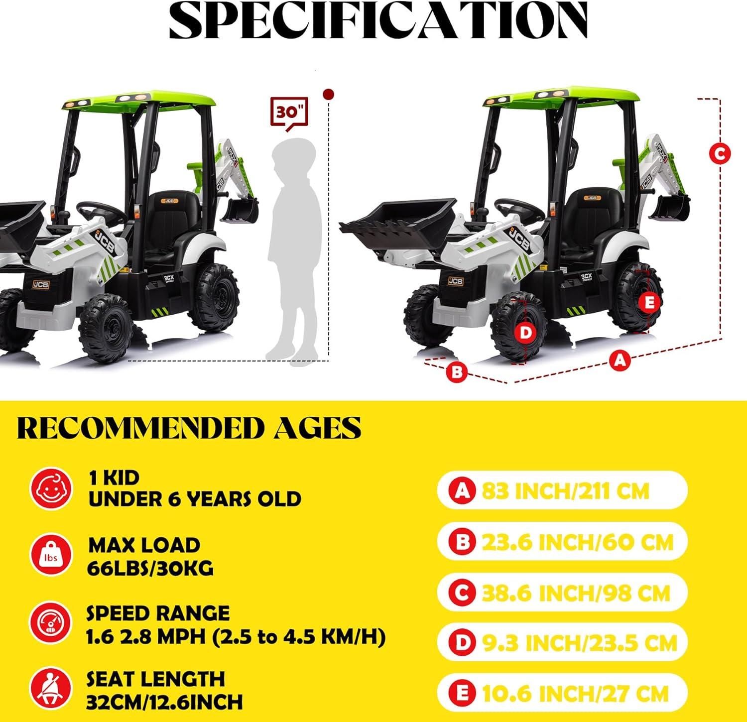EastVita 4 in 1 Ride on Tractor, Excavator & Bulldozer with Tent,12V Ride on Car Digger Electric Vehicle with Remote Control, Front Loader, Horn, EVA Tires, Kids Ride on Car Toy