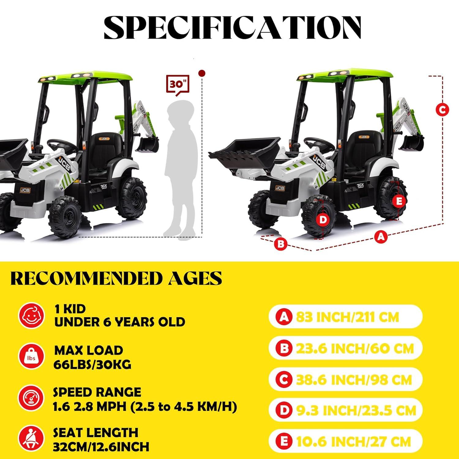 EastVita 4 in 1 Ride on Tractor, Excavator & Bulldozer with Tent,12V Ride on Car Digger Electric Vehicle with Remote Control, Front Loader, Horn, EVA Tires, Kids Ride on Car Toy