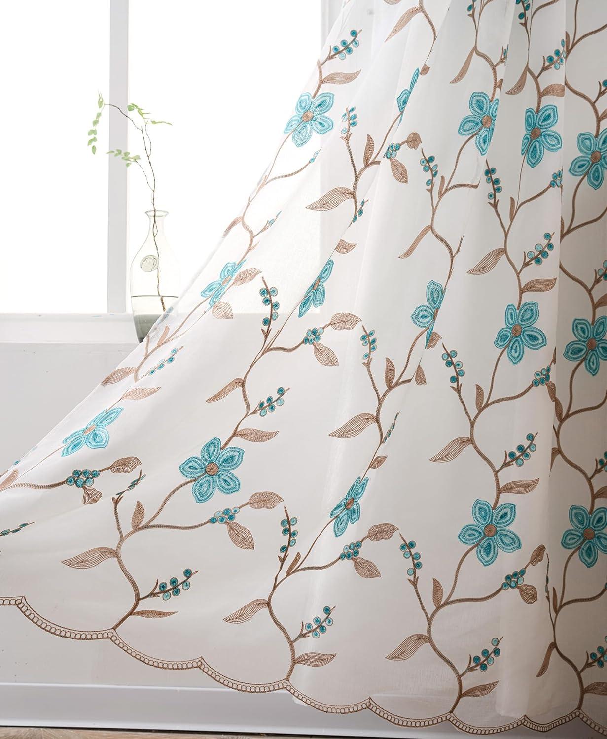 Red Barrel Studio® Embroidery Sheer Curtain 2 Panels Set Luxury Window Curtain Attached Valance With Satin Backing And 2 Tie Backs