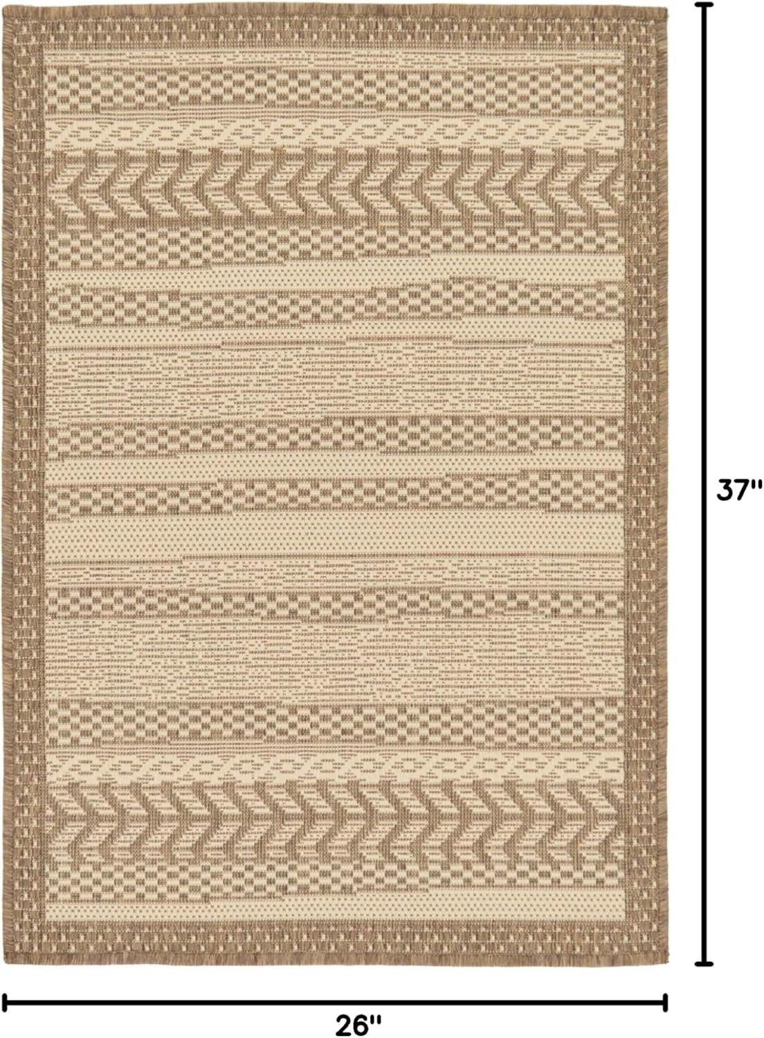 Unique Loom Outdoor Border Collection Area Rug - Lines (6' 1" Square Beige/Brown)