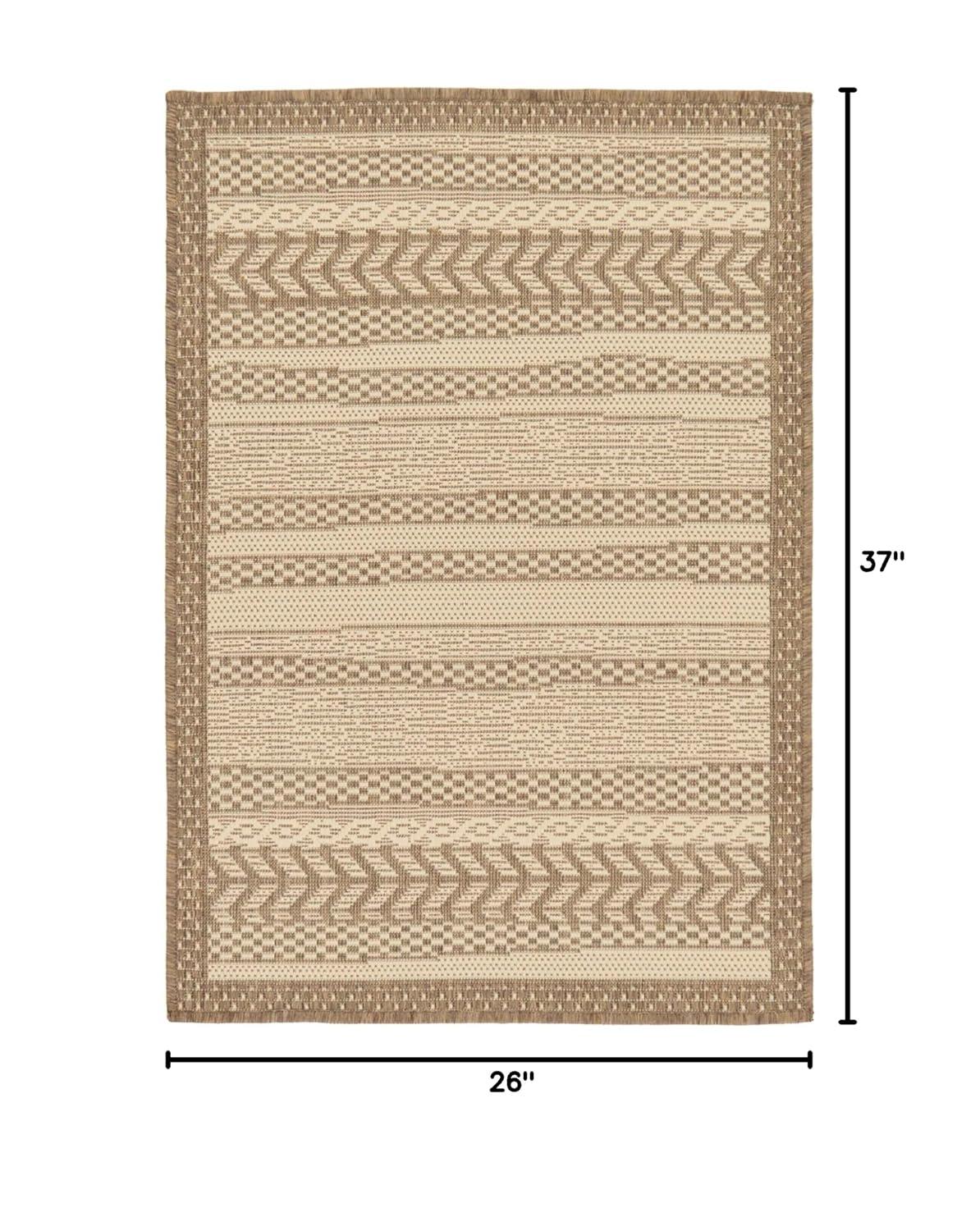 Unique Loom Outdoor Border Collection Area Rug - Lines (6' 1" Square Beige/Brown)