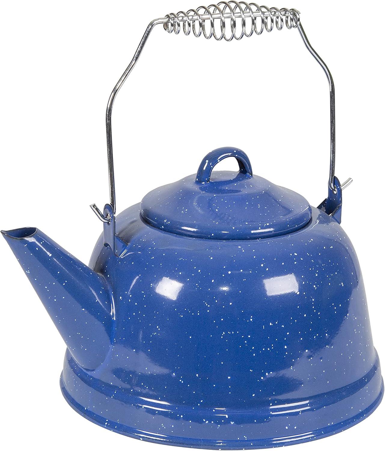 Blue Enamel 3-Quart Tea Kettle with Metal Handle