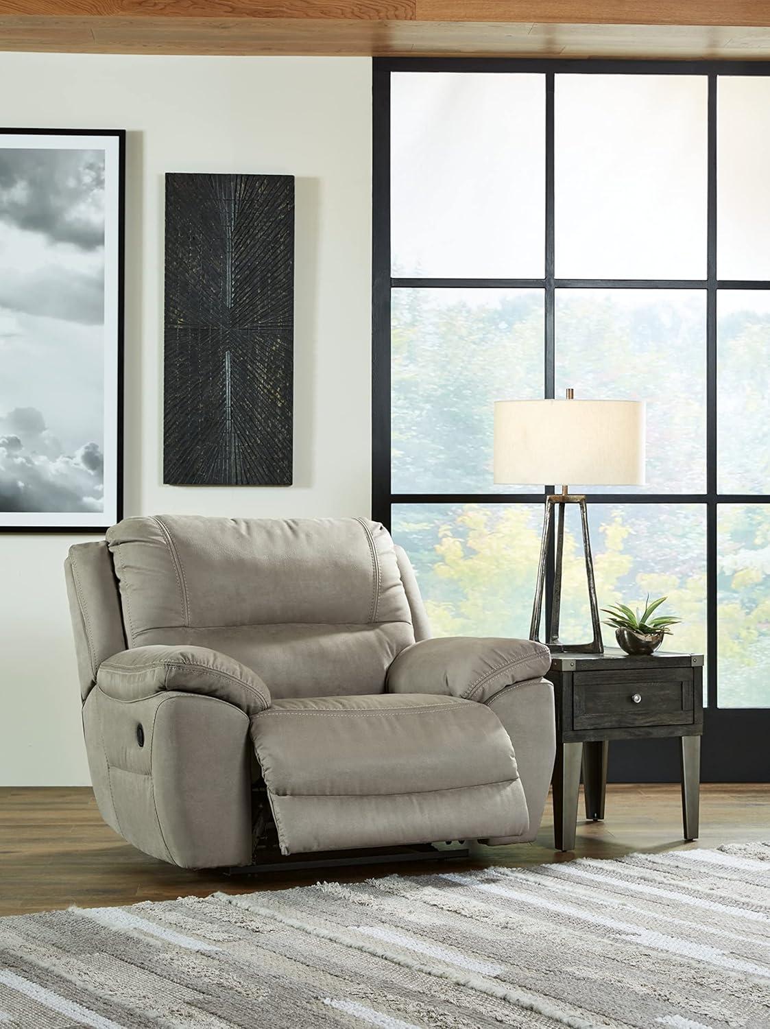 Contemporary Oversized Recliner in Soft-As-Suede Gray Faux Leather