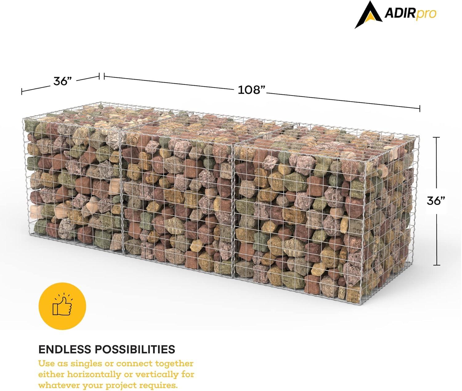 AdirPro Heavy Gauge Welded Gabion Basket, 3 Cubic Feet, 3 pack