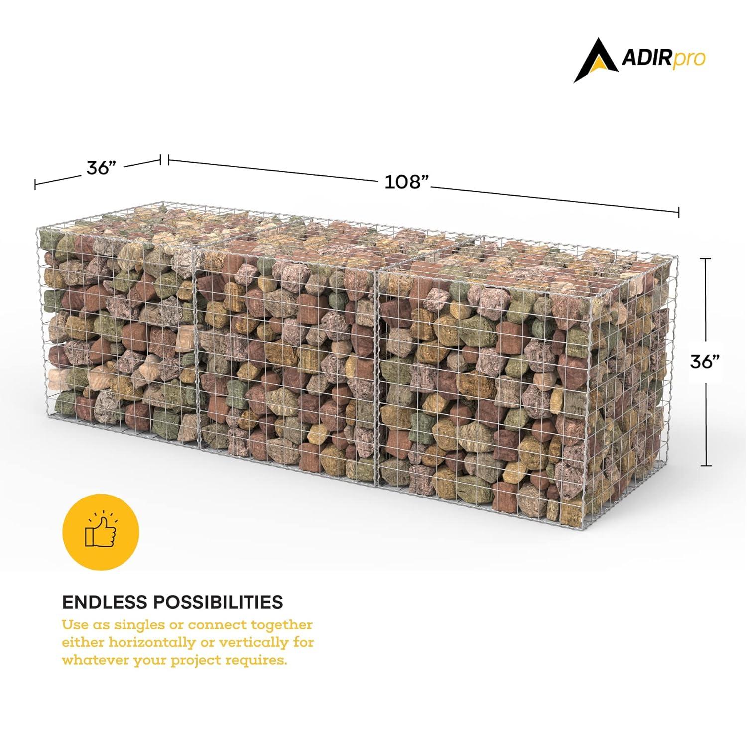 AdirPro Heavy Gauge Welded Gabion Basket, 3 Cubic Feet, 3 pack