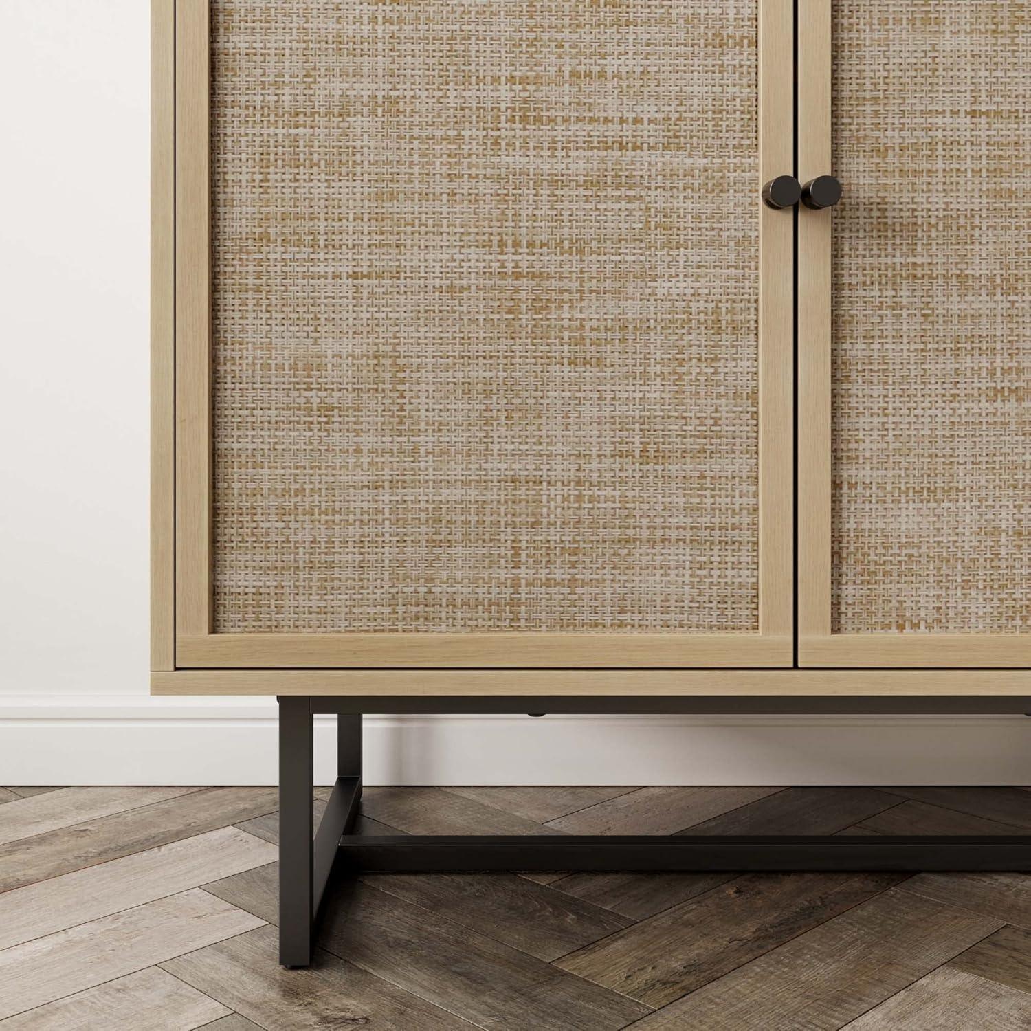 Light Oak and Cane Sideboard with Metal Frame