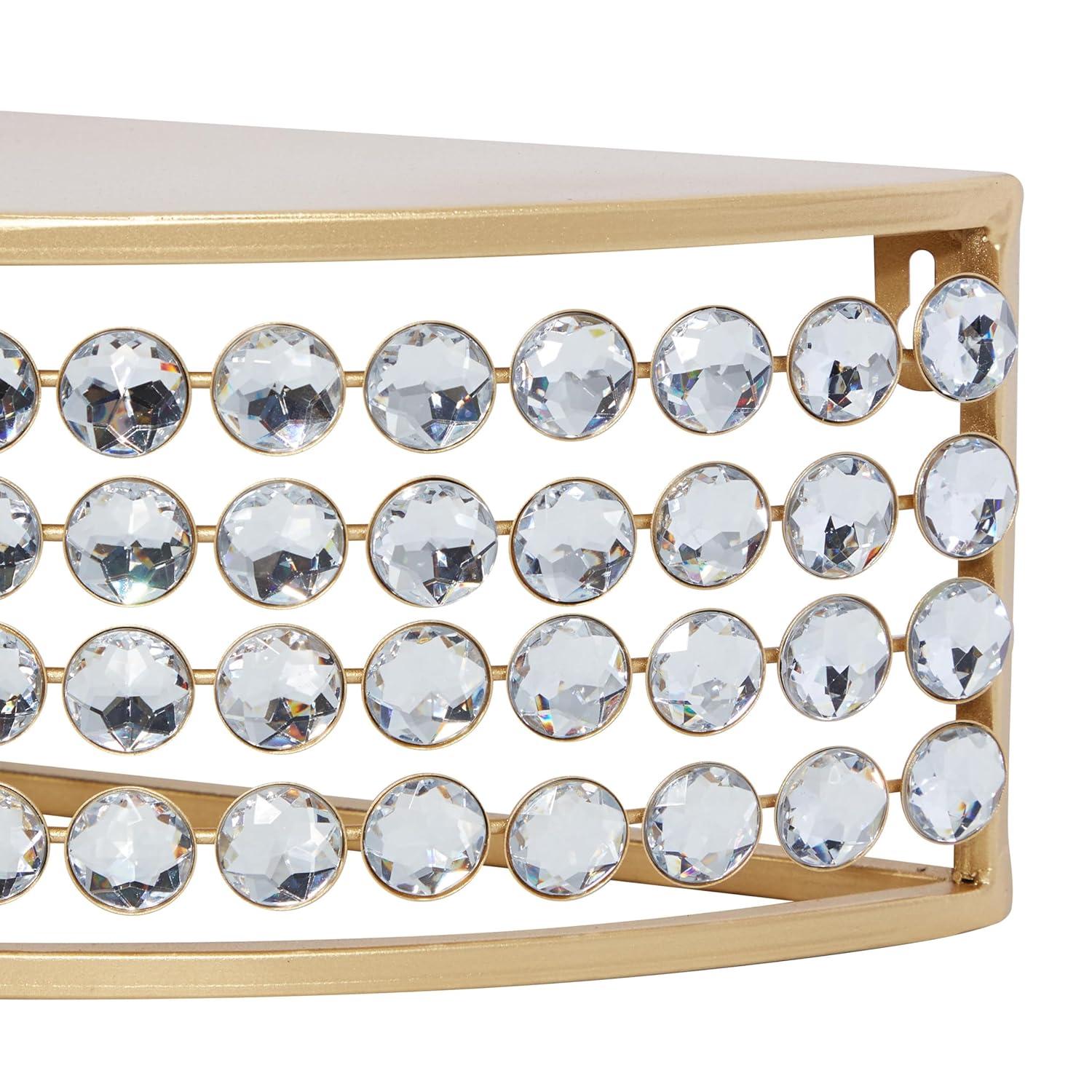 DecMode 5", 5"H Half-Moon 2-Tier Gold Wall Shelf with Crystal Embellishments (2 Count)