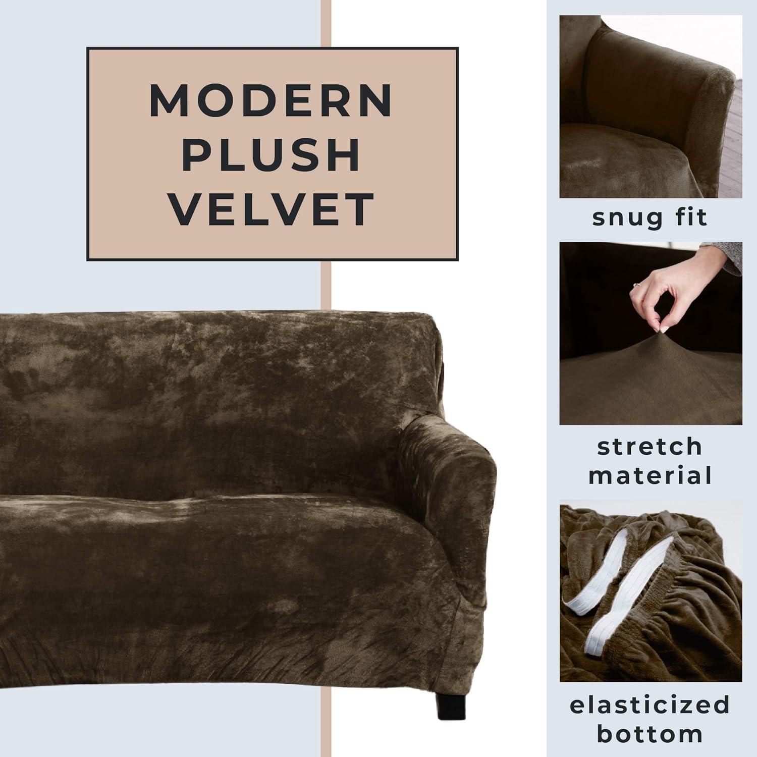 Great Bay Home Stretch Velvet-Plush Washable Sofa Slipcover (Sofa XL, Wild Dove Grey)