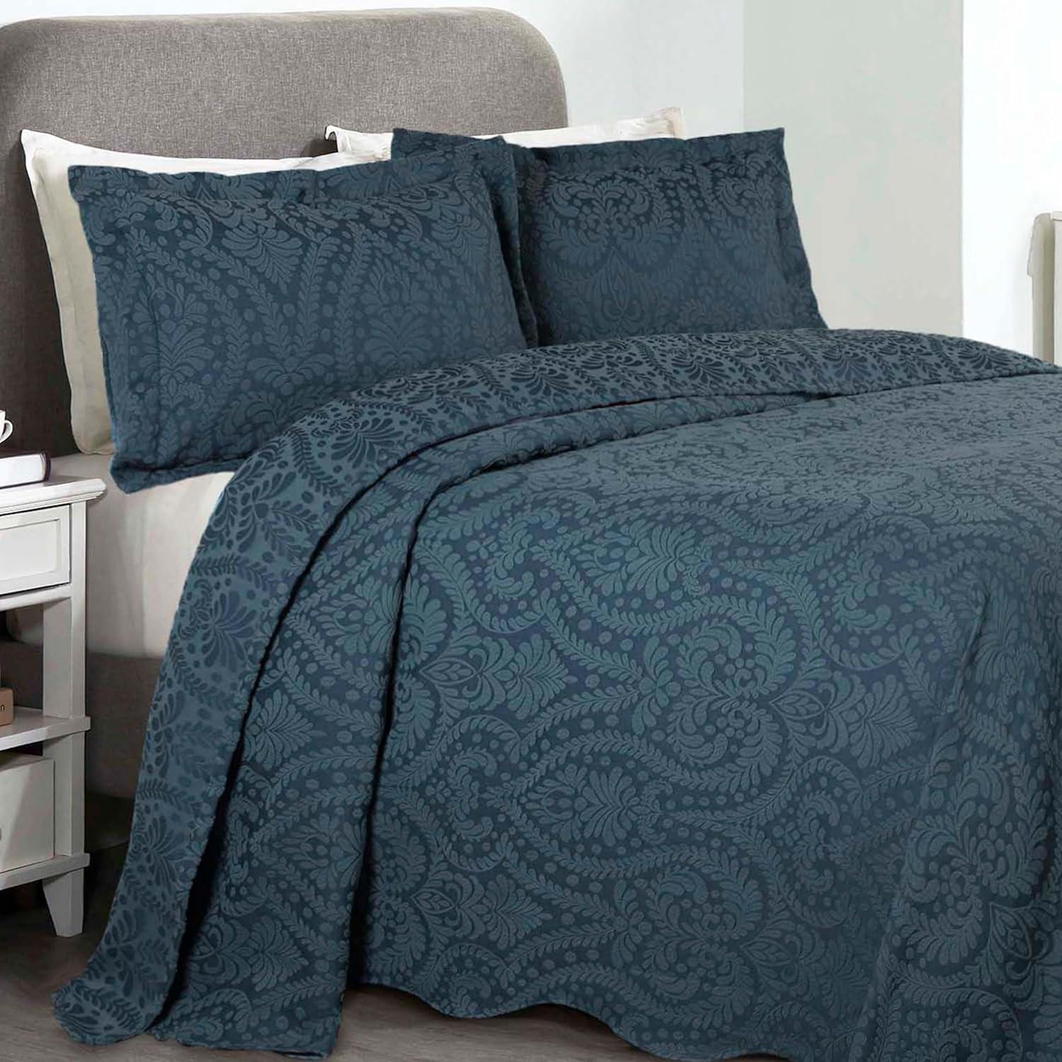 Superior 3 Piece Aspen Cotton Blend Deep Sea Bedspread Set, Full