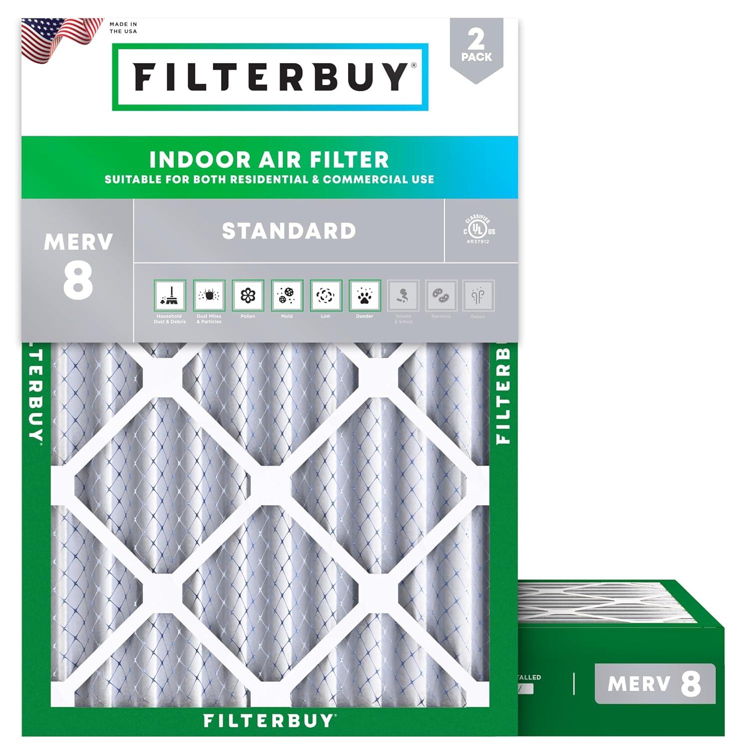 Filterbuy 16x21x4 MERV 8 (MPR 600) Dust Defense, Pleated HVAC AC Furnace Air Filters (2-Pack)