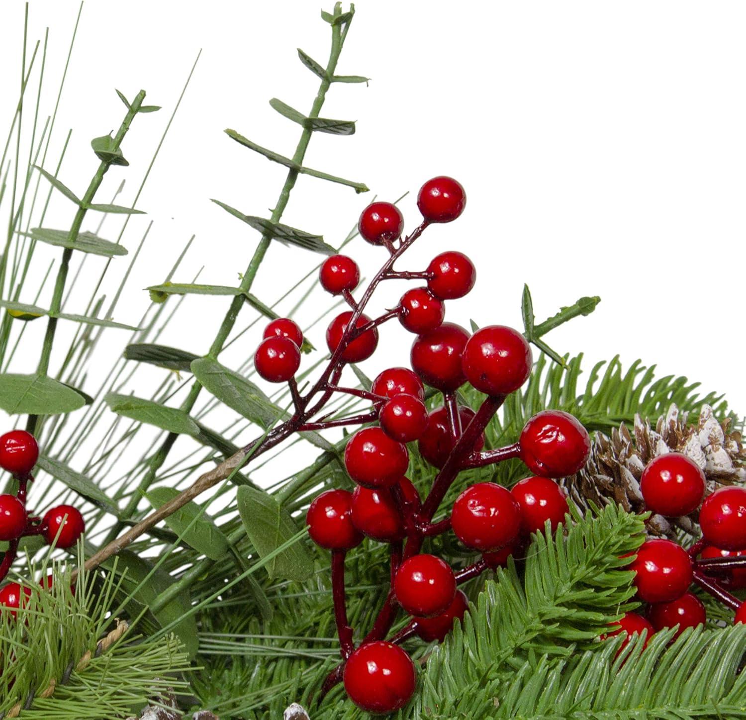 24-Inch Mixed Pine and Red Berry Artificial Christmas Wreath - Unlit