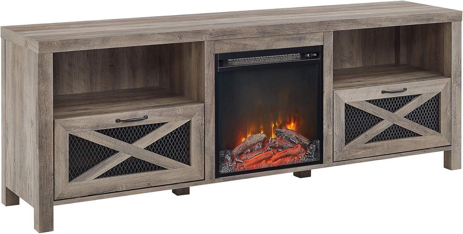 Walker Edison Farmhouse Fireplace TV Stand for TVs up to 80", Grey Wash