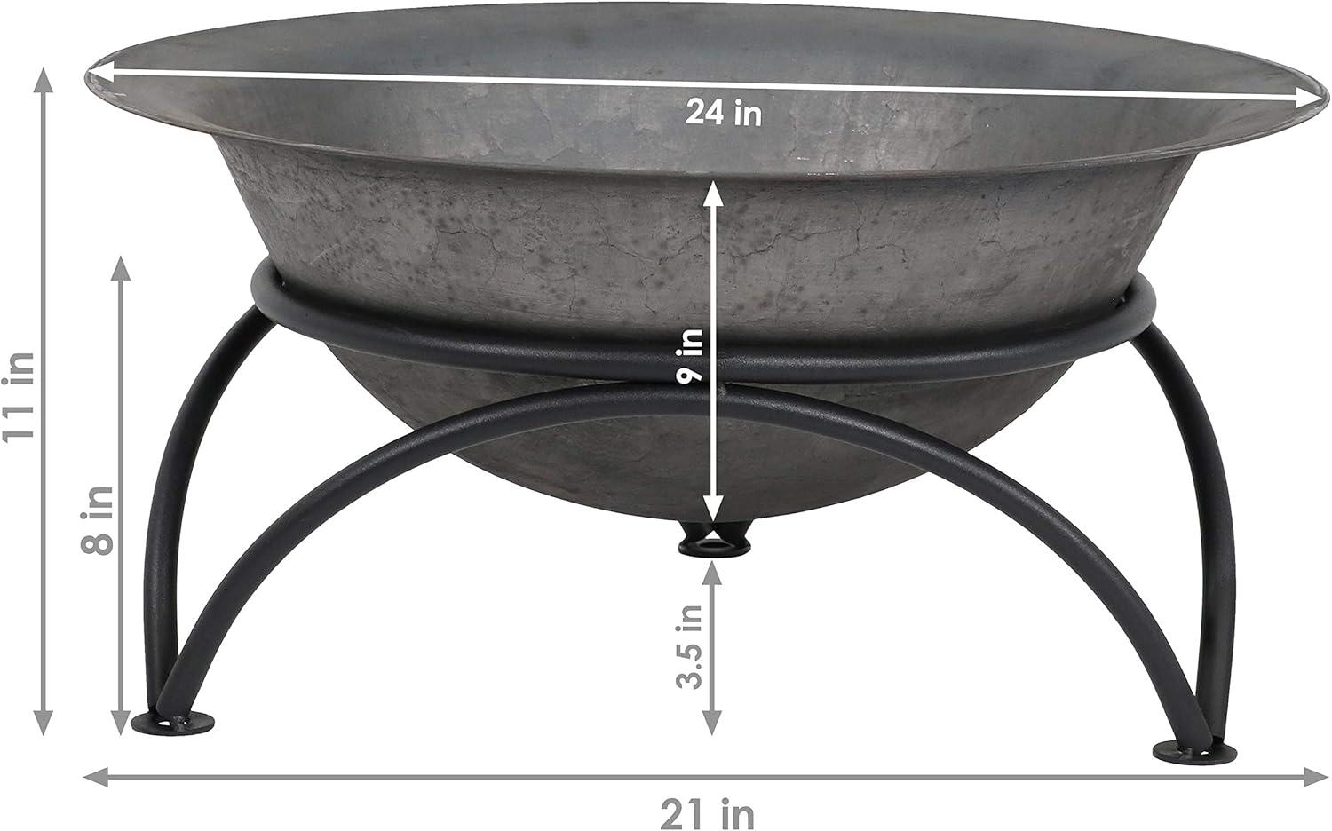 23.5" Dark Gray Cast Iron Wood-Burning Fire Pit Bowl with Stand