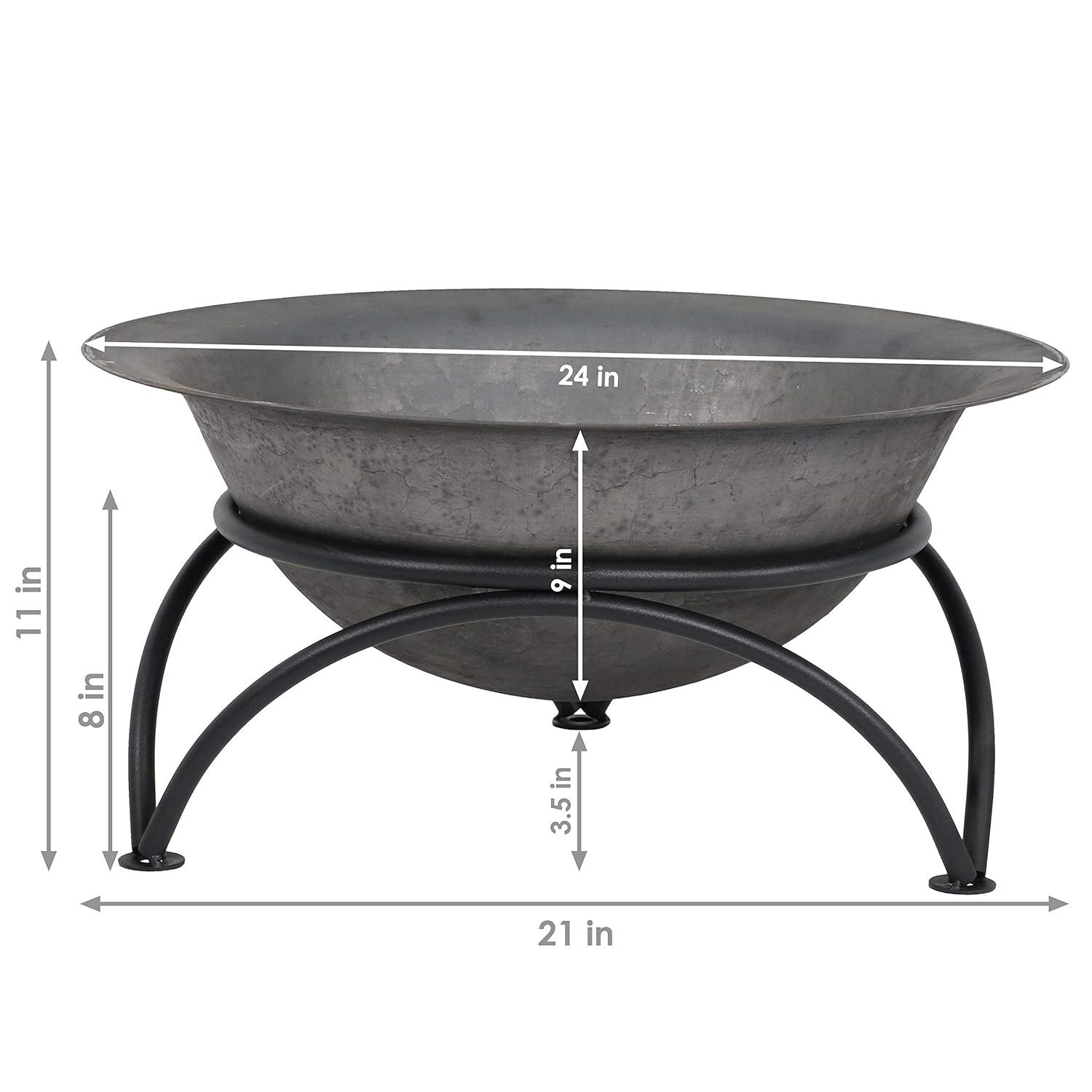 SunnyDaze Decor 23.5" Round Wood-Burning Dark Gray Finish Cast Iron Fire Pit Bowl and Stand