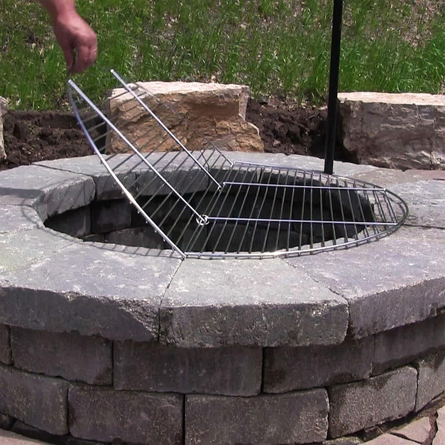 Sunnydaze Outdoor Camping Portable Heavy-Duty, Foldable Chrome-Plated Fire Pit Cooking Grill Grate - 36"
