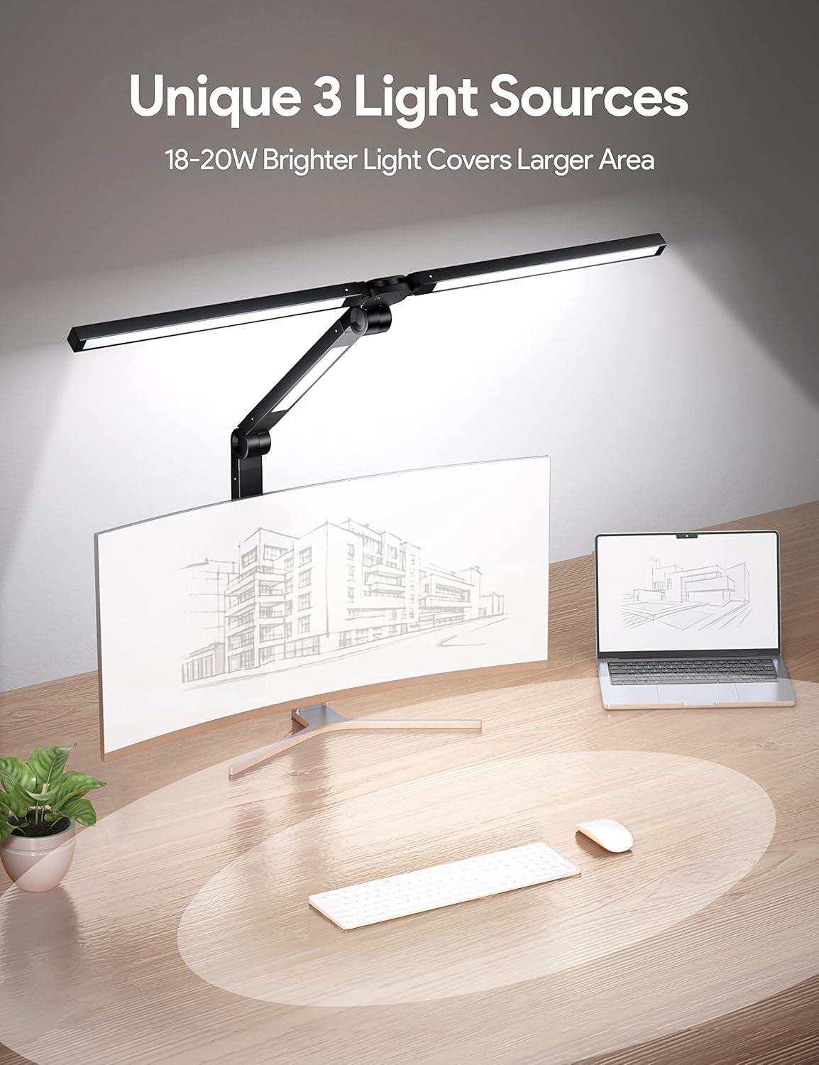 Adjustable Black LED Desk Lamp with Clamp and Control Box