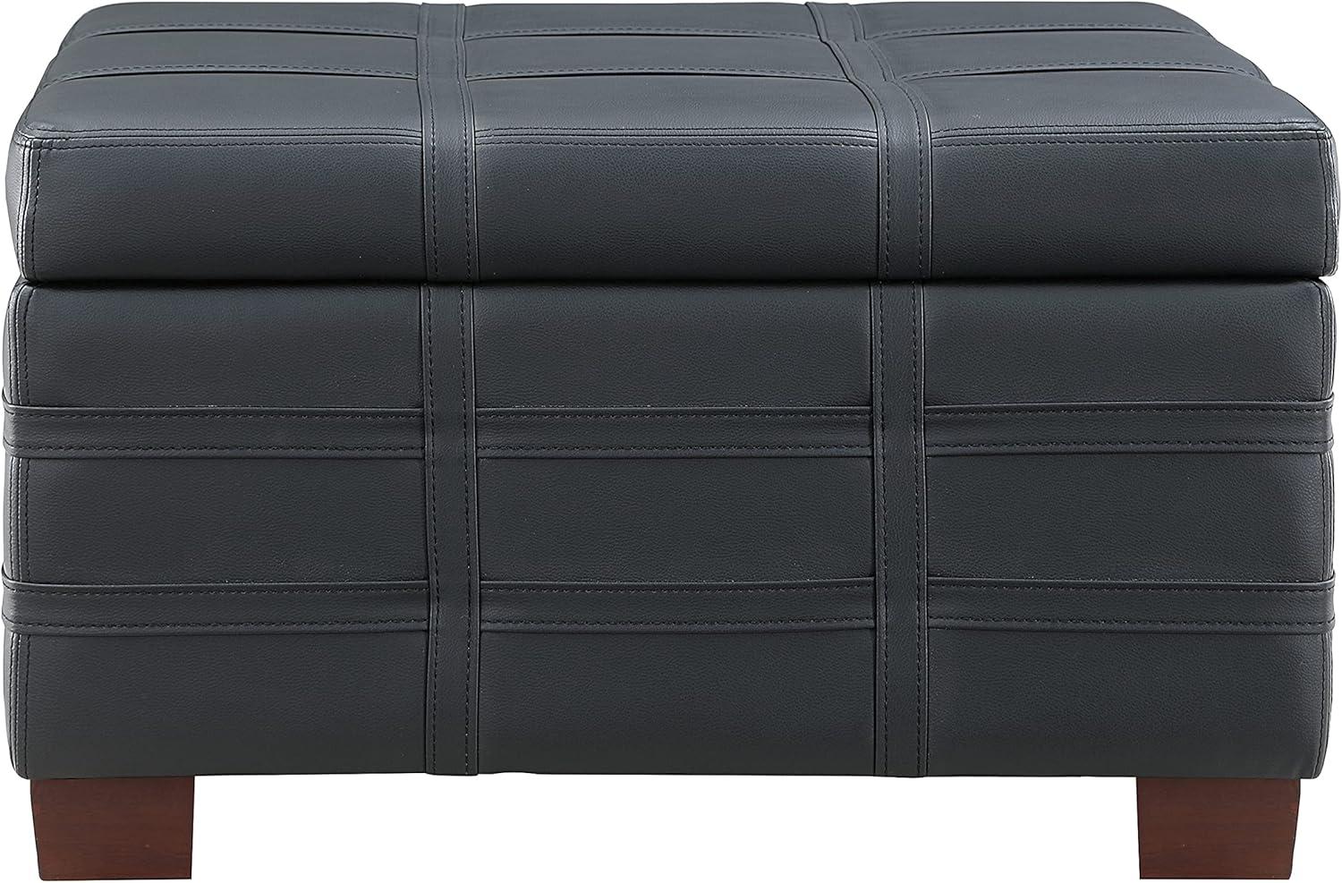 Detour Strap Square Storage Ottoman in Black Faux Leather