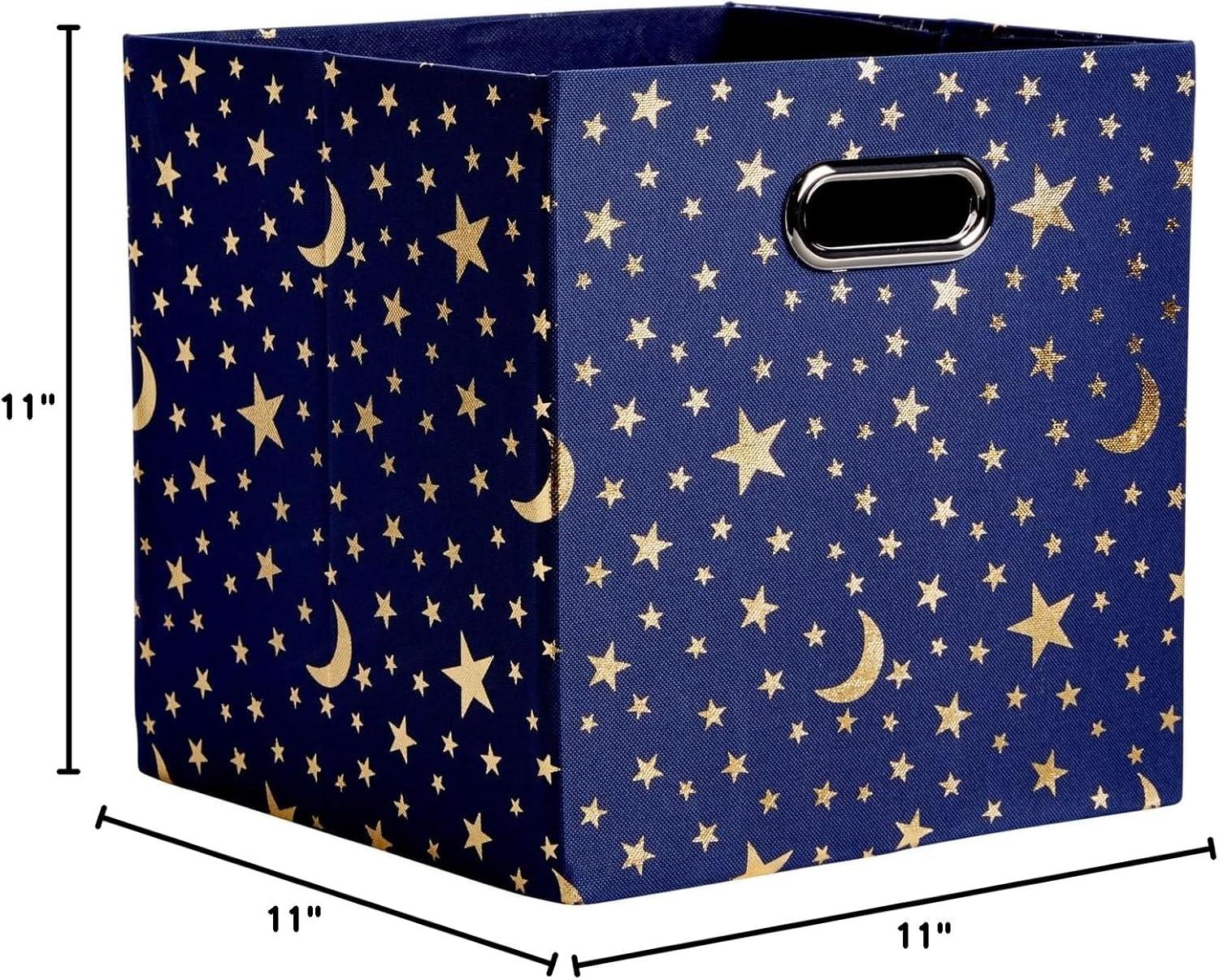 Okuna Outpost 4 Pack Star Storage Cubes, Collapsible Foldable Fabric Organizer Baskets for Clothes, Toys, Gold Moons and Stars, 11 In